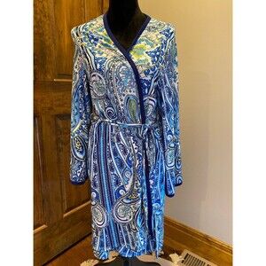 ND Intimates Blue Paisley Women’s Size Large / XL Soft Stretch Robe w/Navy Trim